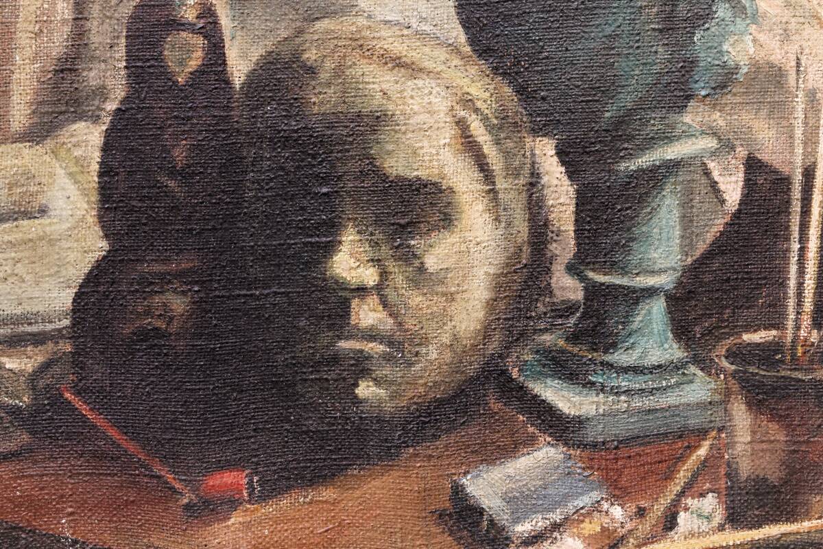 Oil on canvas, studio decor, signed, 1928