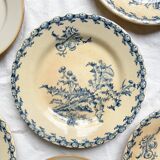 4 Gien Thistle ironstone plates + 4 small mismatched Tulowice stoneware plates