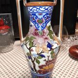 Superb Gien amphora vase with peonies (period 1960 - 1971)