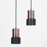 Set of 2 space age pendant lamps / Mid-century Danish modern design / Aluminum / Copper / 1960s / 1970s
