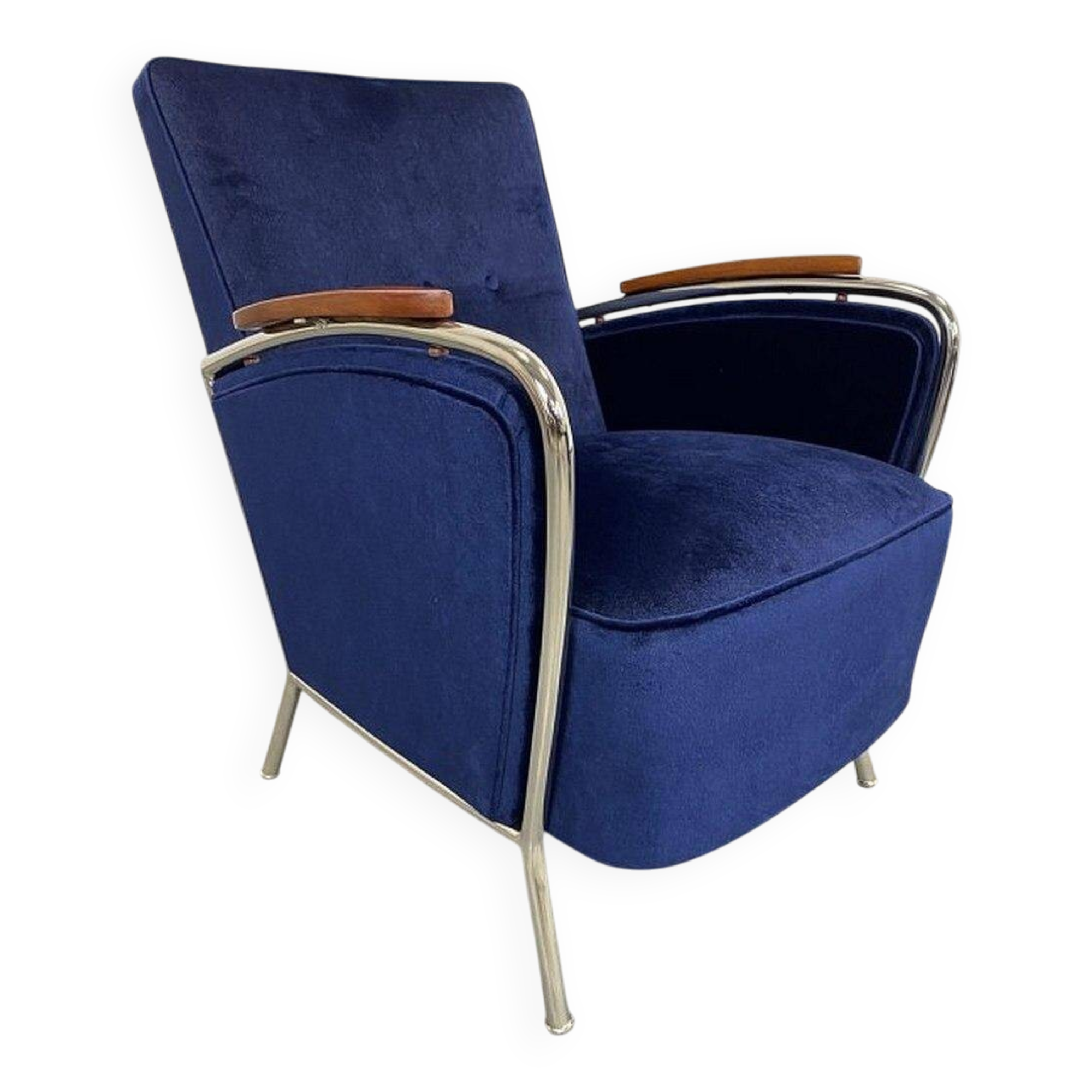 Elegant blue chrome armchairs by Jozsef Peresztegi