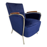 Elegant blue chrome armchairs by Jozsef Peresztegi