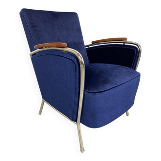 Elegant blue chrome armchairs by Jozsef Peresztegi