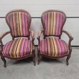Pair of Louis Philippe armchairs in multi-colored striped velvet
