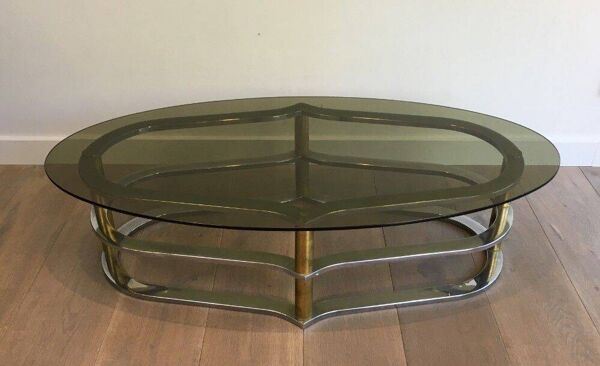 Table basse en laiton doré et chrome, vers 1960