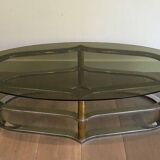 Designer coffee table in gilded brass and chrome, circa 1960