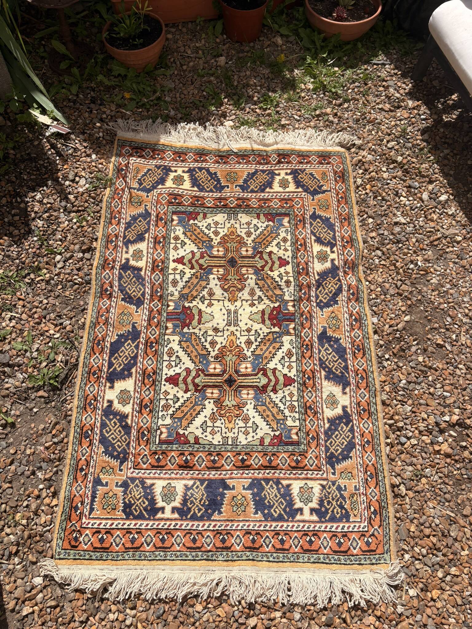 Vintage Oriental Handwoven Wool Caucasian Boho Chic Persian Rug 150x89