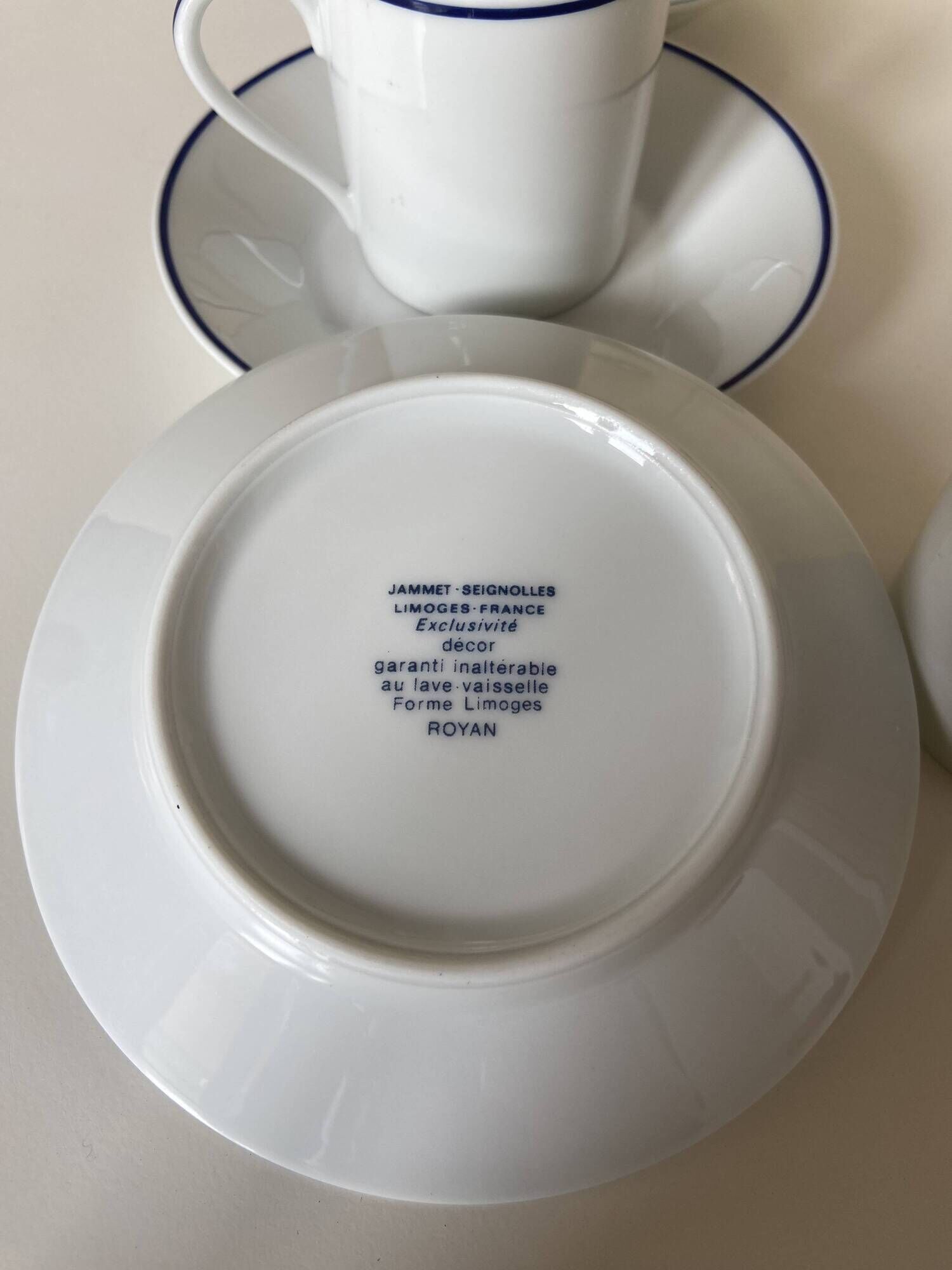Set of 3 Jammet Seignolles coffee cups and bowls in Limoges model ROYAN