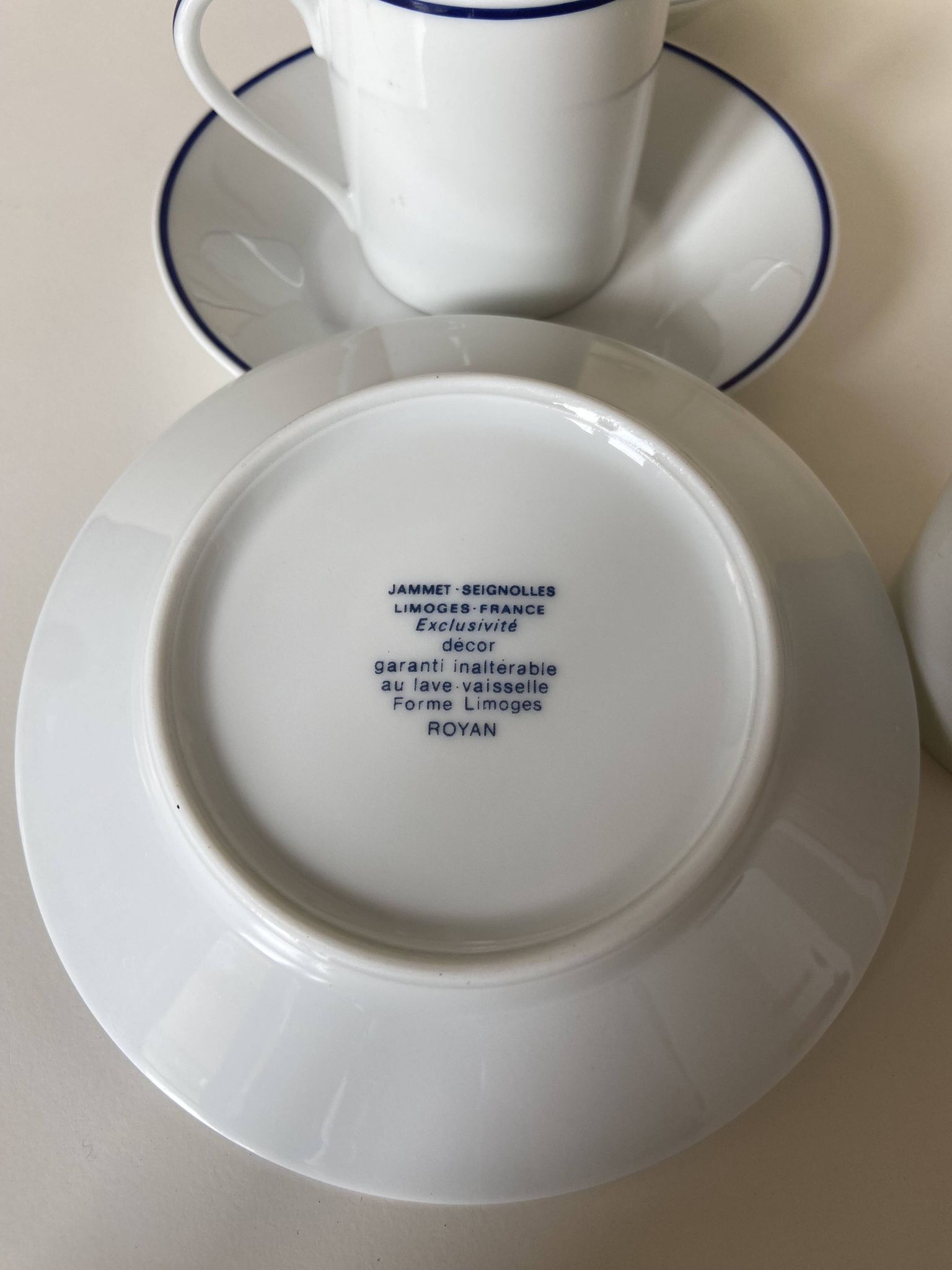 Set of 3 Jammet Seignolles coffee cups and bowls in Limoges model ROYAN