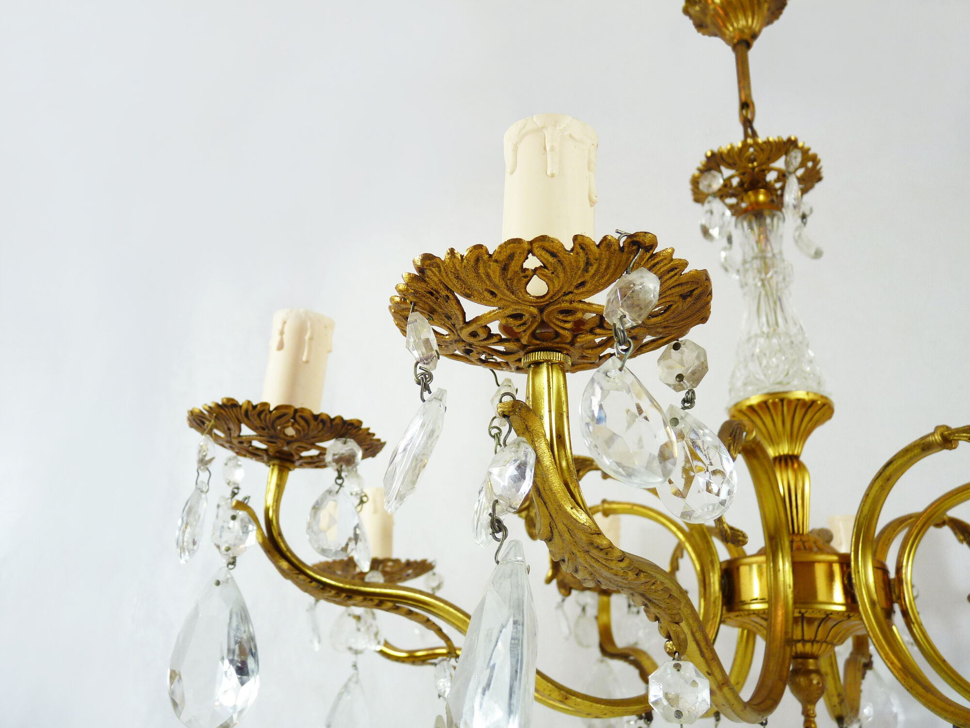 Old 8-branch brass chandelier and glass stamps