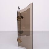 Triptyque pliant en verre fumé, pare-feu des années 1950