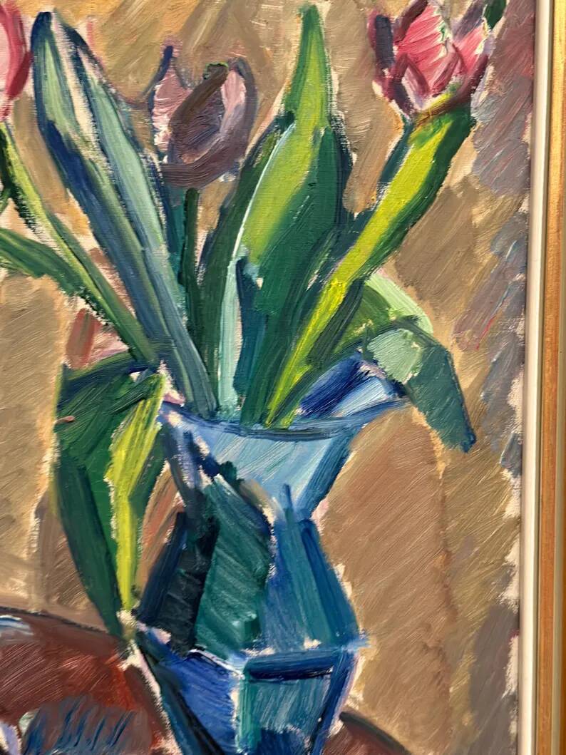Original Swedish Oil on Canvas - 'Tulips' by Knut Lindström - Signed - Dated 1966 - Framed