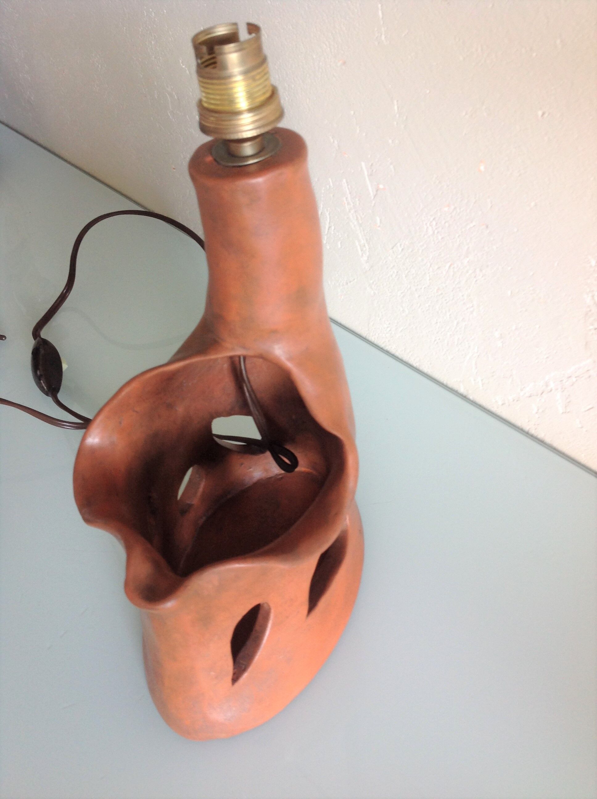 Ceramic lamp terracotta and lampshade wool 50/60