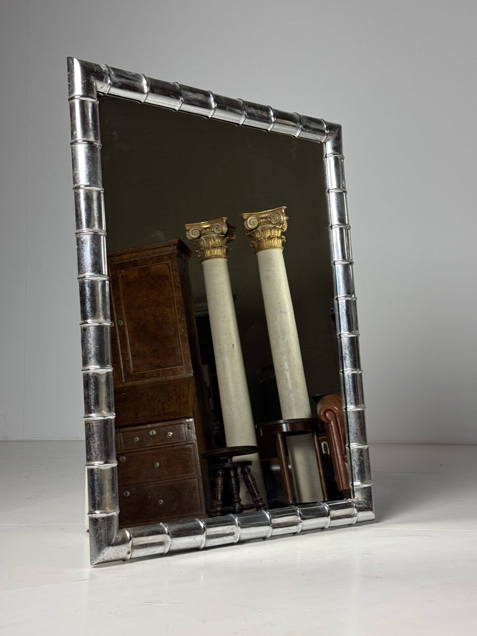 Large faux bamboo mirror chrome
