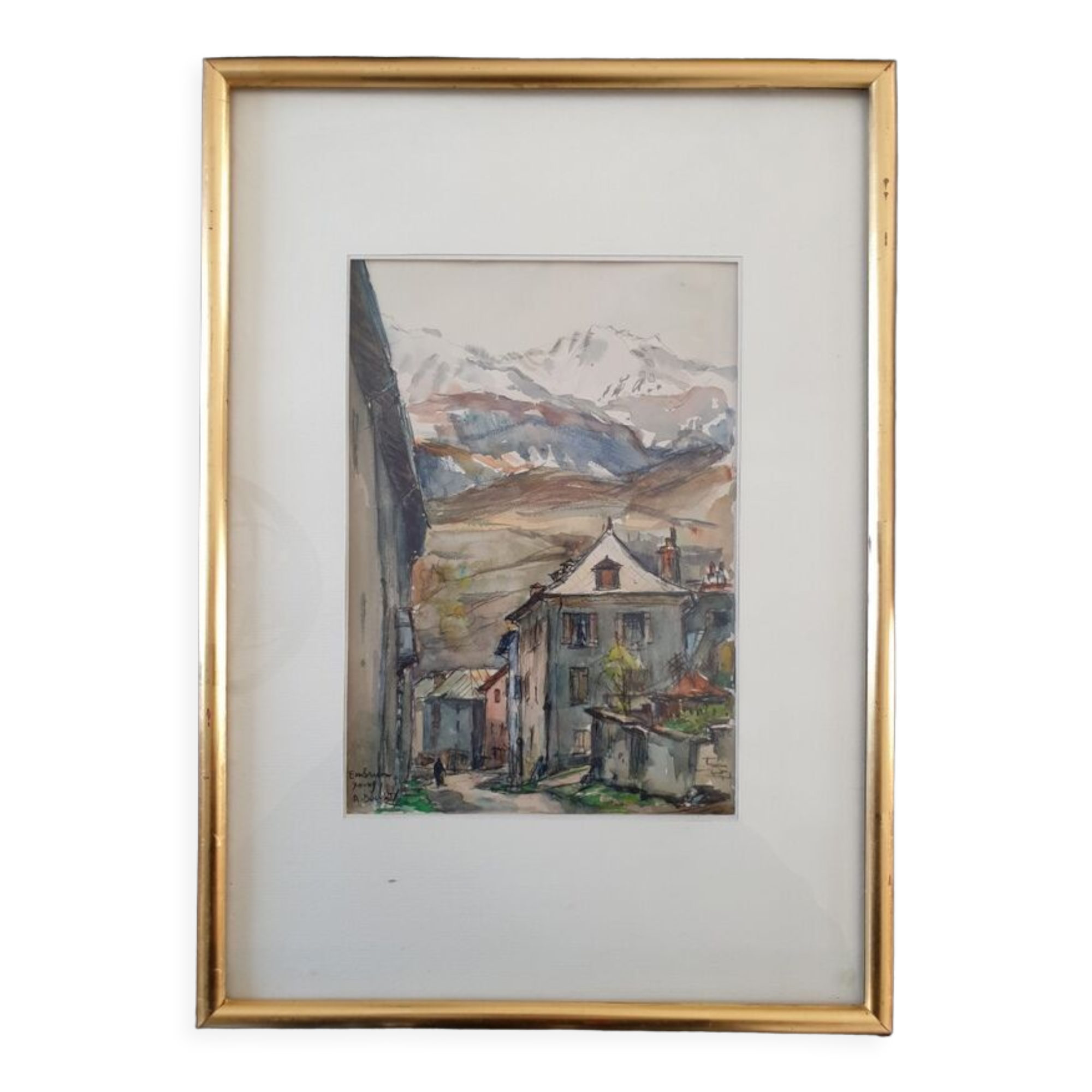 Aquarelle sur papier "Village d'Embrun (05)" Signée en bas à gauche, titré, André Duculty