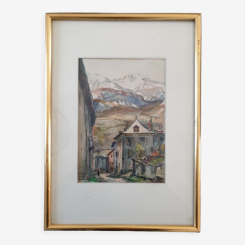 Aquarelle sur papier "Village d'Embrun (05)" Signée en bas à gauche, titré, André Duculty