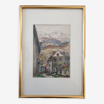 André Duculty (1912-1990) Watercolor on paper "Village d'Embrun (05)" Signed lower left, titled