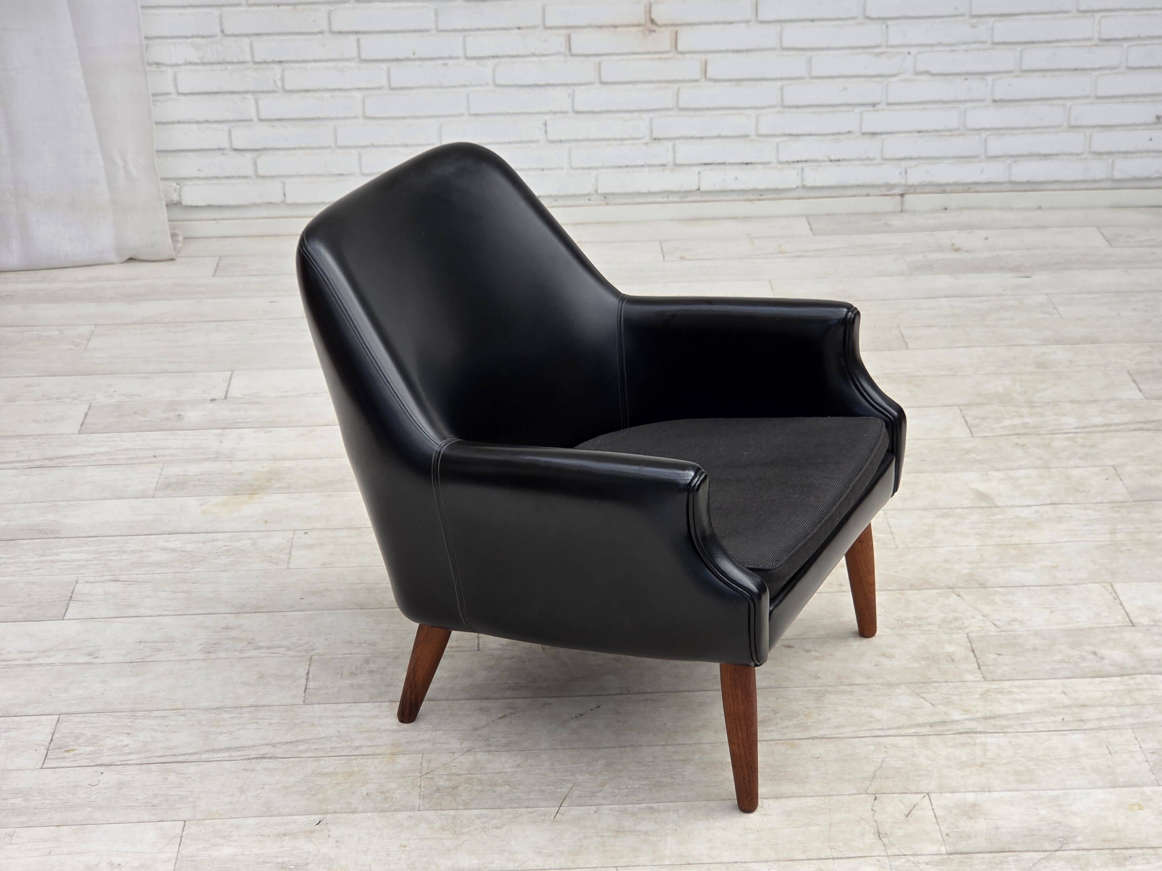 1970s, Danish armchair, artificial leather, teak wood legs.