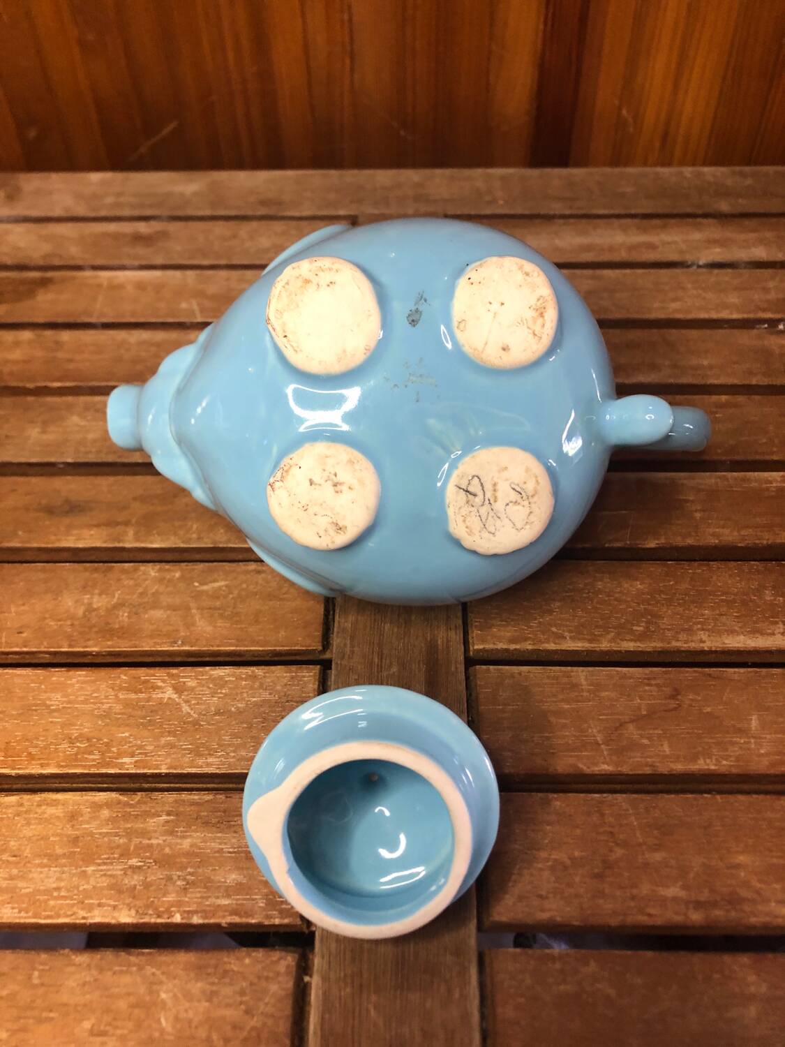 Old Teapot Elephant Shape Ceramic Sky Blue Vintage #A472b