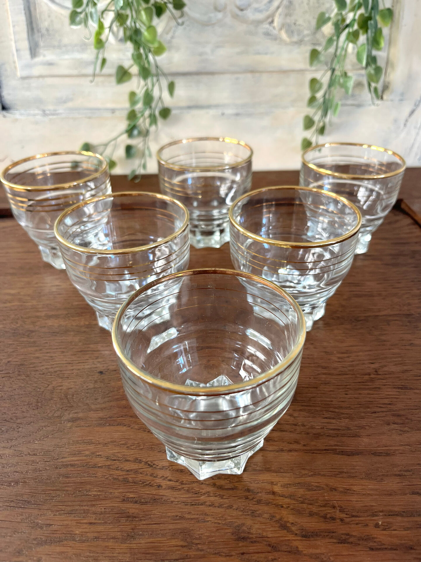 Verres en verre vintage avec bord doré, ensemble de 6