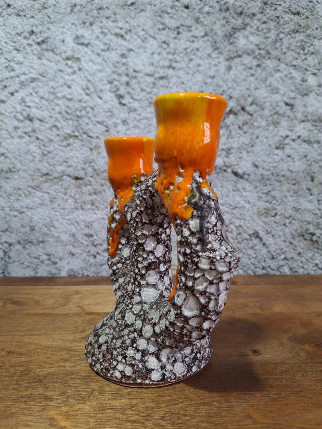 Double candlestick Fat Lava Vallauris volcanic ceramic 1960s