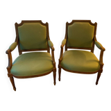 Pair of Louis XVI style armchairs in solid walnut
