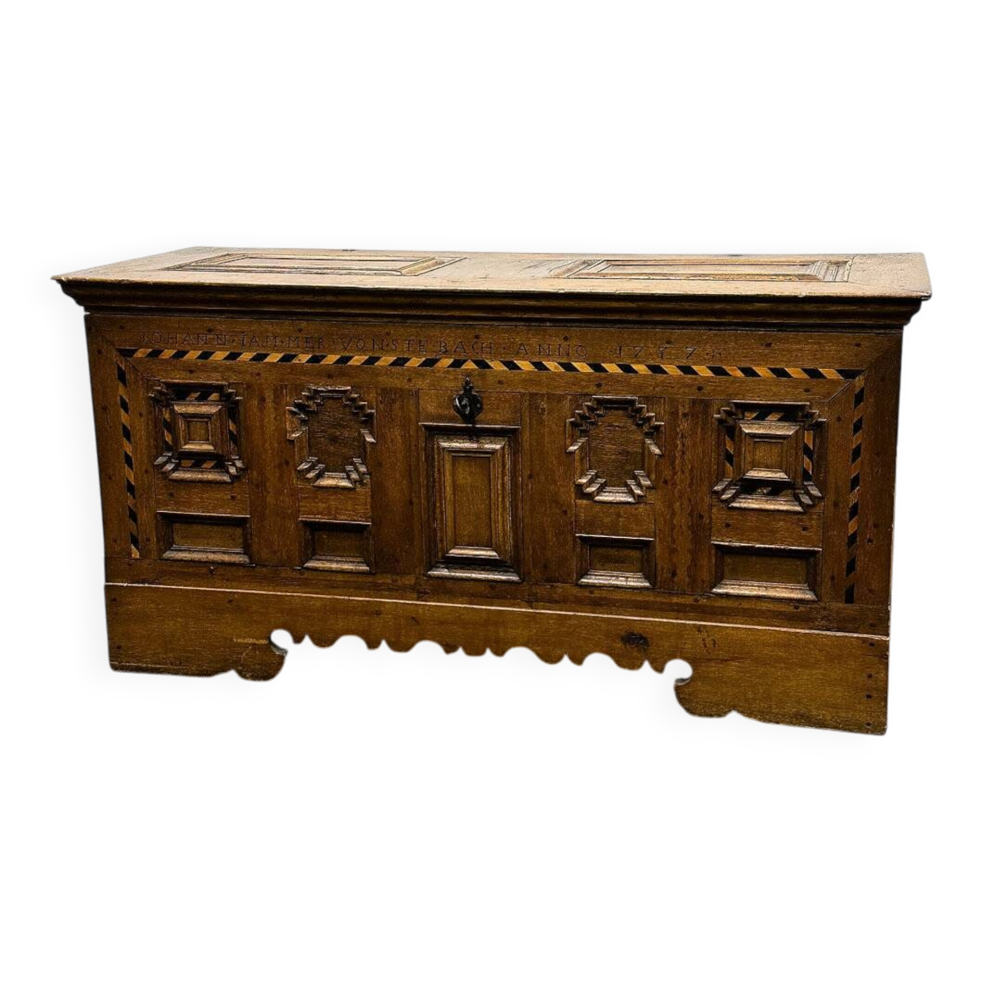 18th century German Baroque travel trunk – dated 1737 – with ebony inlay