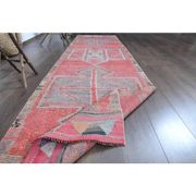 1970s Vintage Turkish Oushak Handmade Wool Cotton Pink Runner Rug 93X323