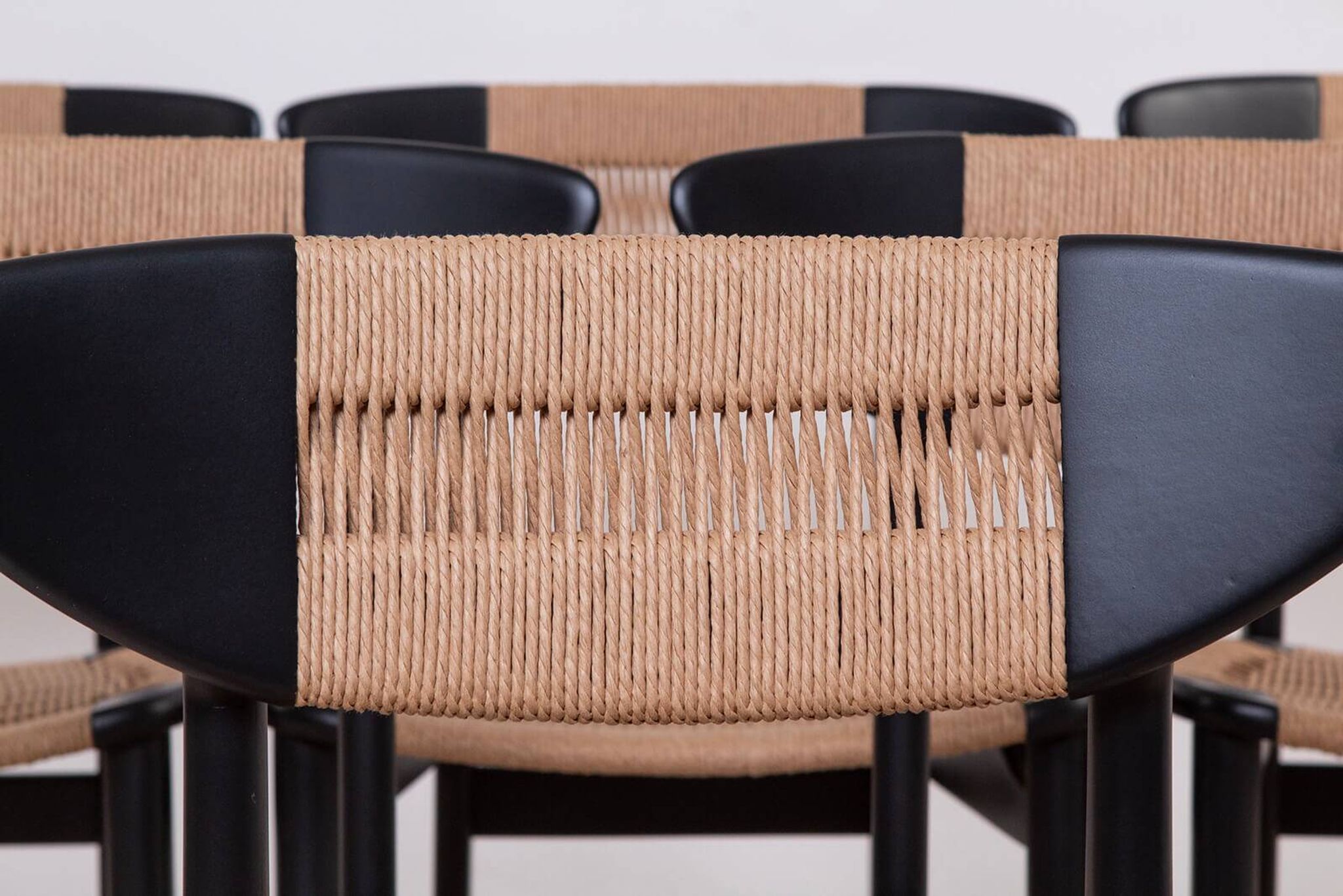 Set of 6 Scandinavian Modern Dining Chairs, Rope Seating and Backrest, 1960