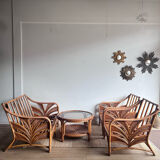 Rattan lounge set with 2 armchairs and a 'Palm Leaf' sofa from Vivai del Sud.