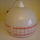 Space age pendant lamp, white opaline with orange silkscreened geometric designs