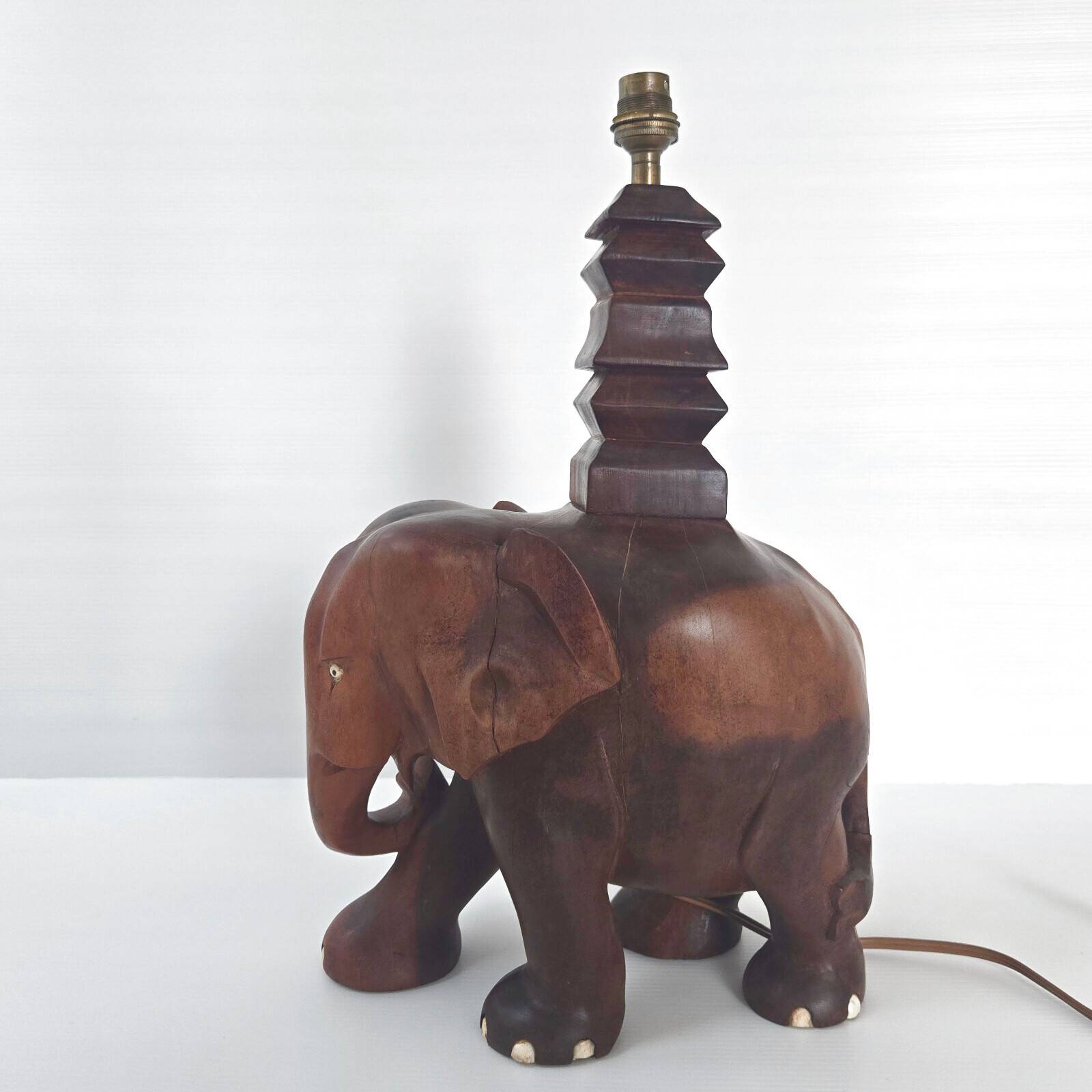 Magnificent vintage art deco elephant lamp 1940s 1950s in solid wood 40s 50s