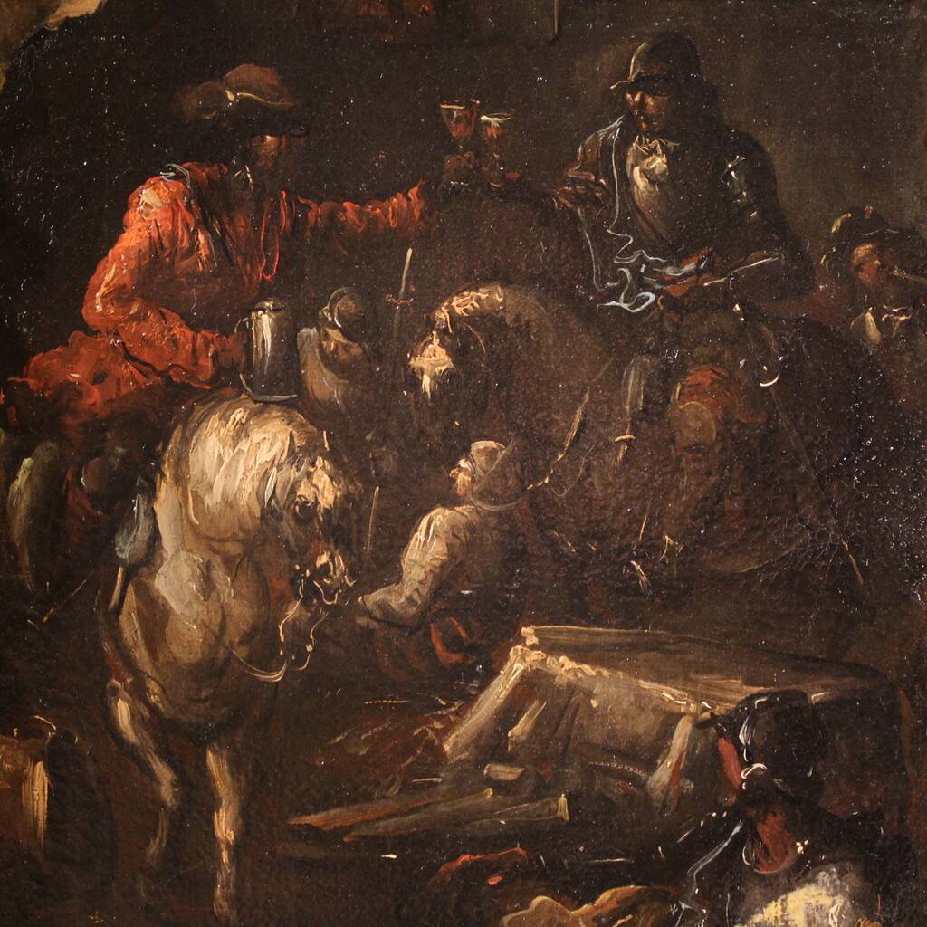 Great 18th century painting landscape with knights