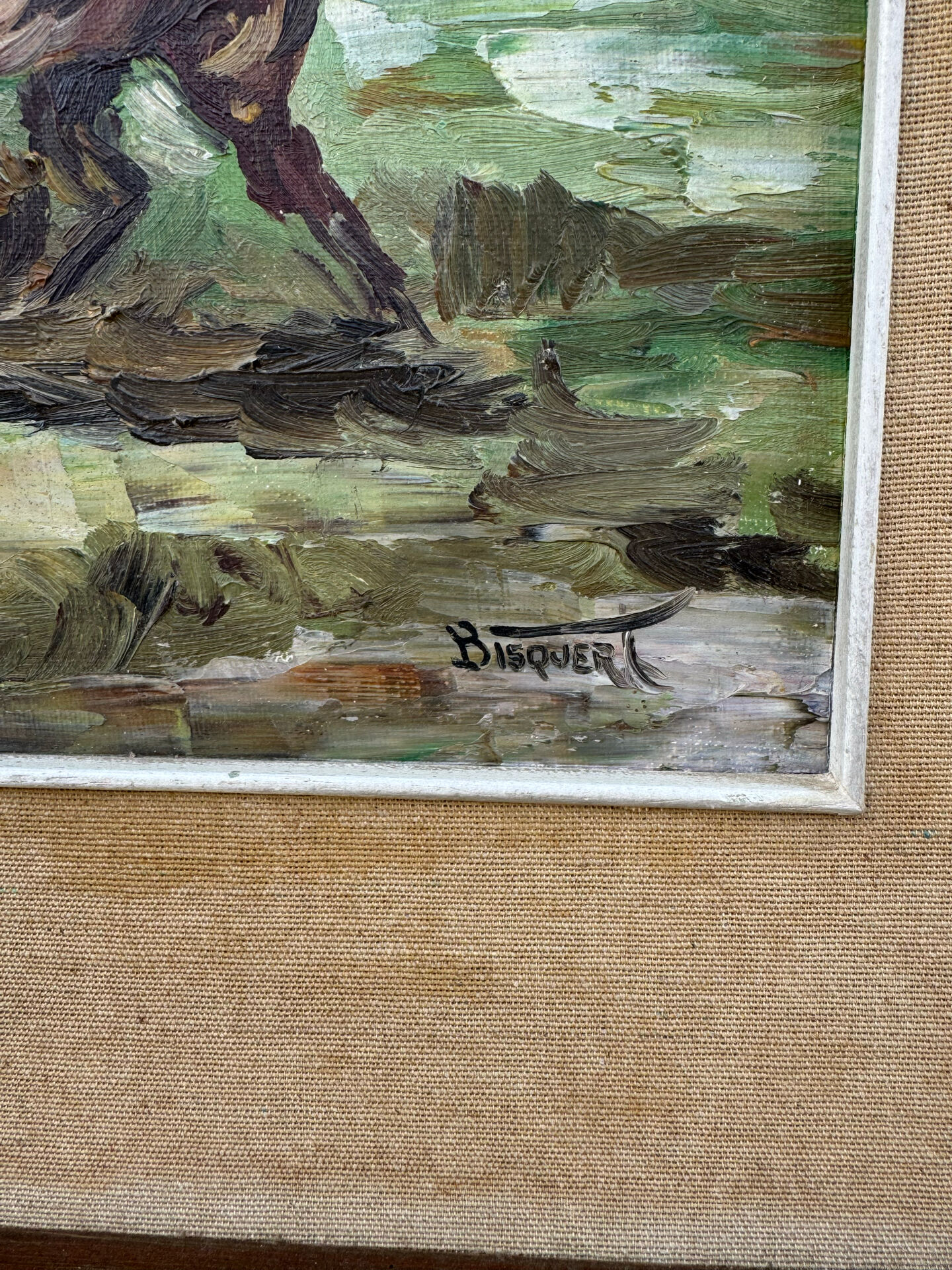 Tableau huile scène camarguaise 20ème