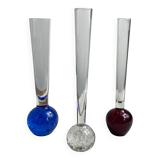 Trio de vases type soliflore en verre pieds boule