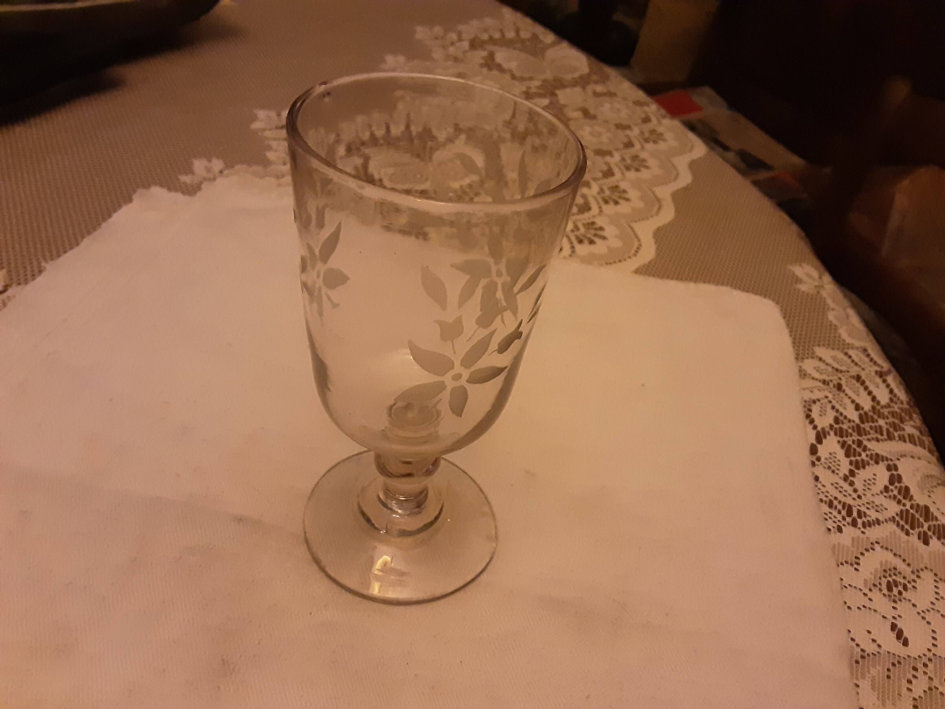 Verre ancien XIXème sable souffle tiges de fleurs