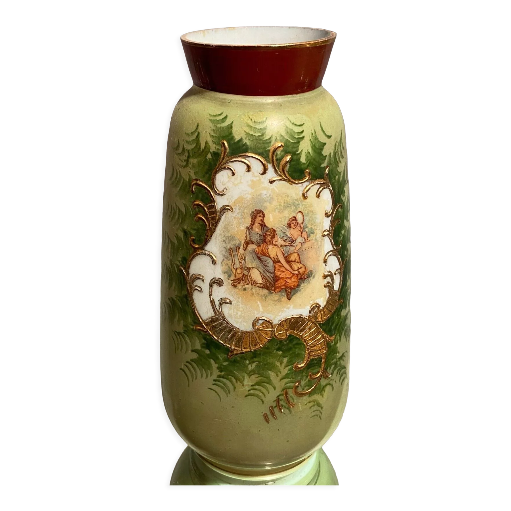 Opaline vase with fine nineteenth gold enamelled cartridge decoration