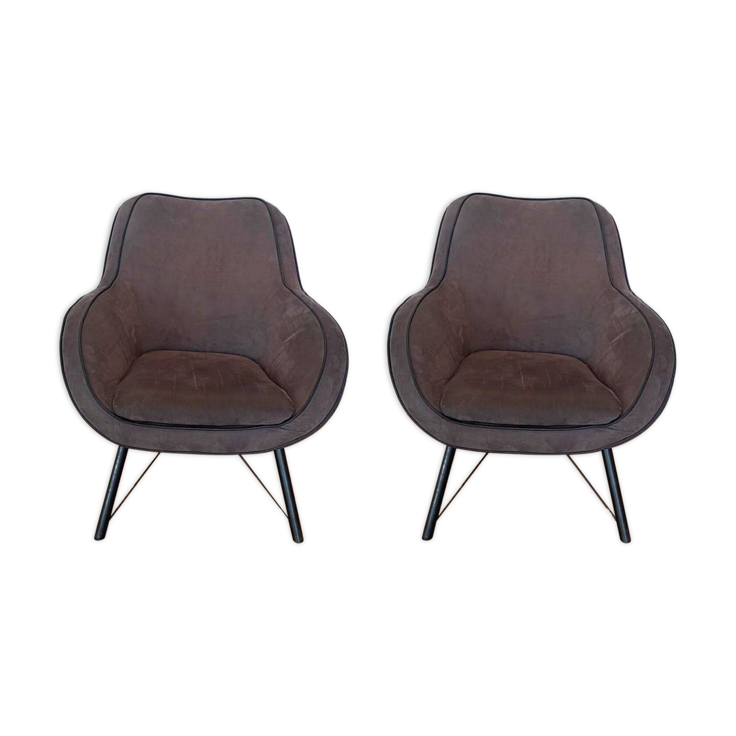 Pair of Joe PMP furniture armchairs in anthracite grey fabric.