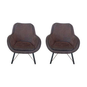 Pair of Joe PMP furniture armchairs in anthracite grey fabric.