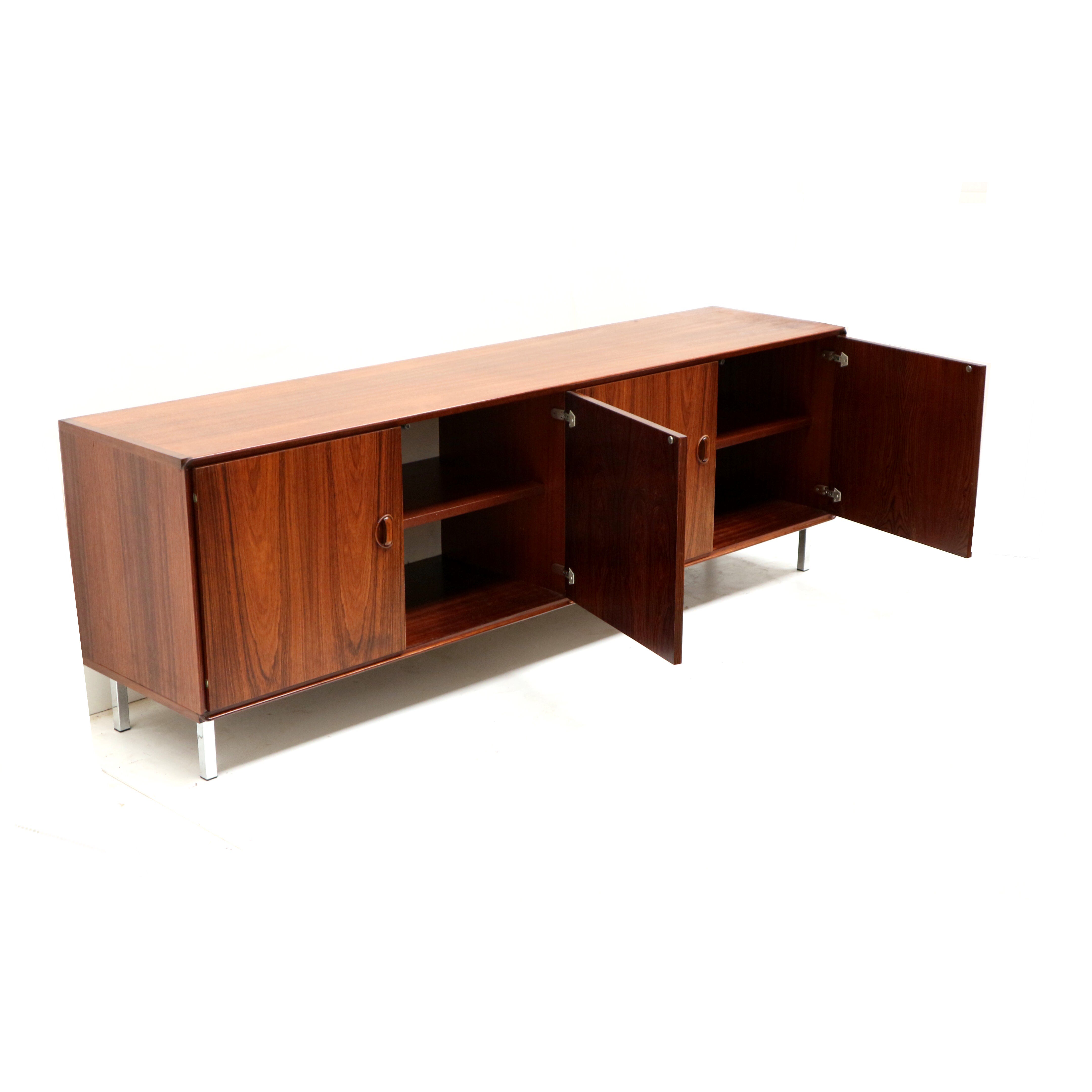 Vintage rosewood low sideboard with four doors from the 1960s