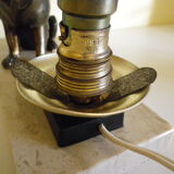 Table lamp, art deco, marble, opaline, bronze patinated metal decoration, switch