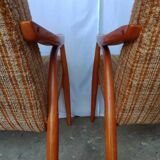 60s wood and fabric armchairs