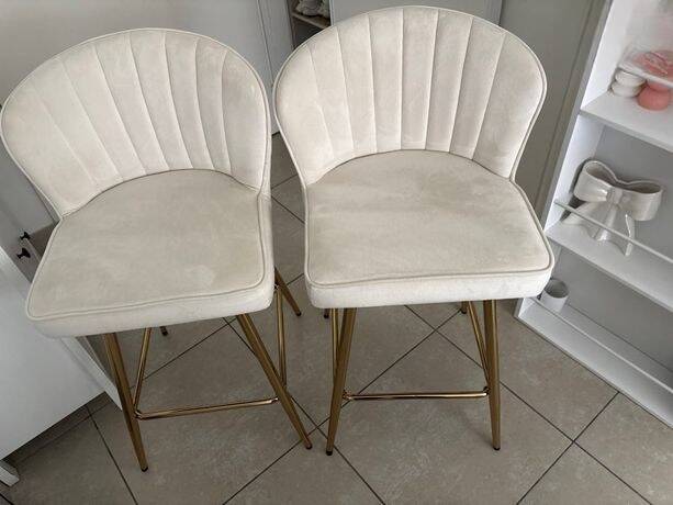 Lot de 2 chaises de bar velours blanc/crème