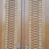 Vintage oak and rattan wardrobe