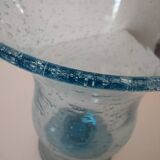 Photophore en verre bullé bleu, style Biot