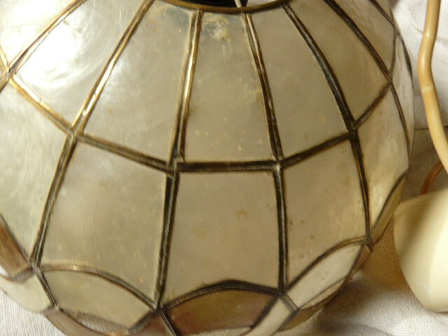 Pair of mother-of-pearl and brass lampshades