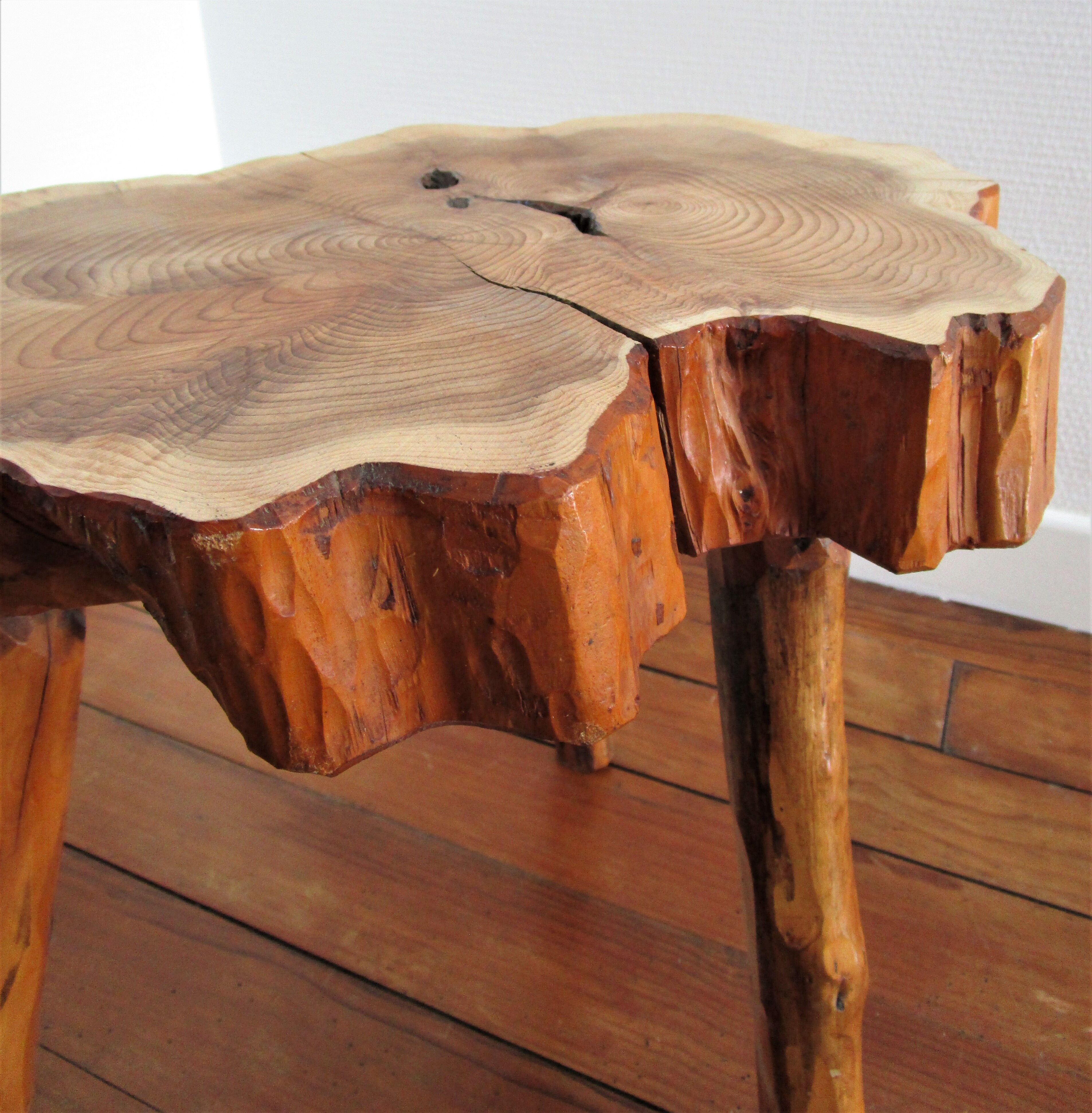 Coffee table solid wood tripod vintage folk art