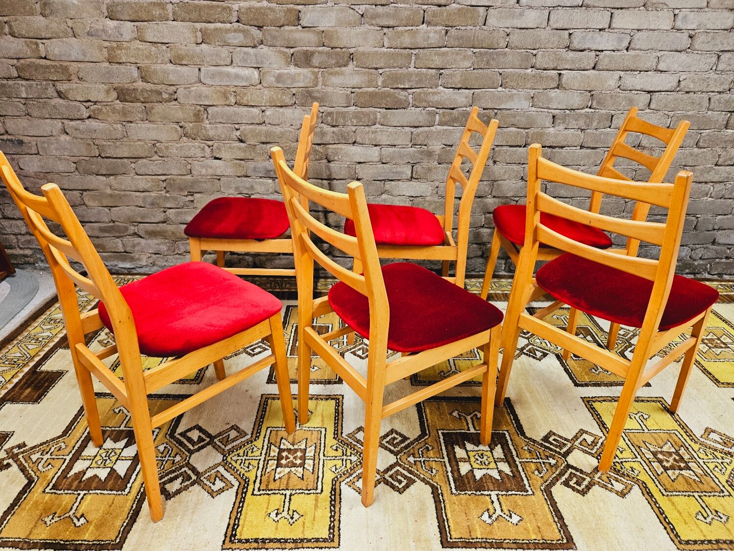 Set de 6 chaises tissu rouge 1960