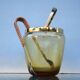 Mid Century Crackle Amber Glass Ice Bucket WMF With Ratan Handle