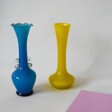 jagged sky blue opaline vase and small handles Design 1960